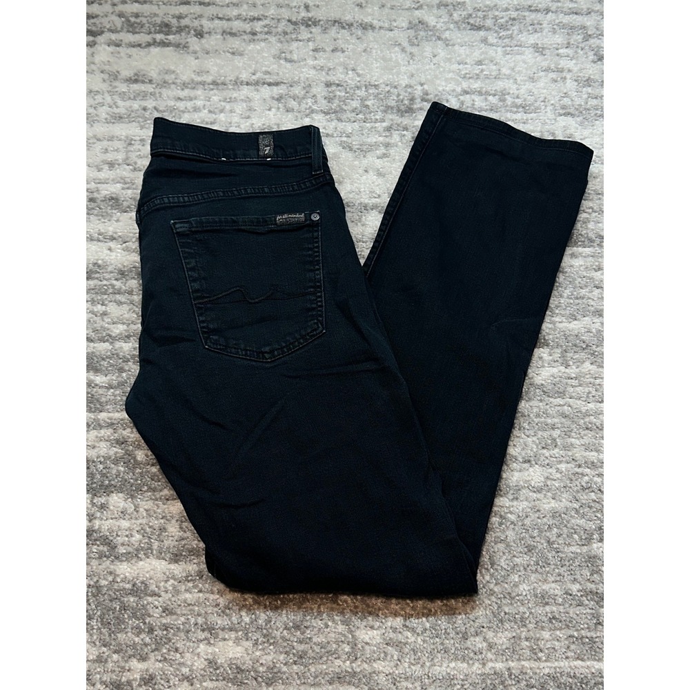 7 For All Mankind Jeans Men 33 Black Standard Straight Leg Button Fly Denim USA